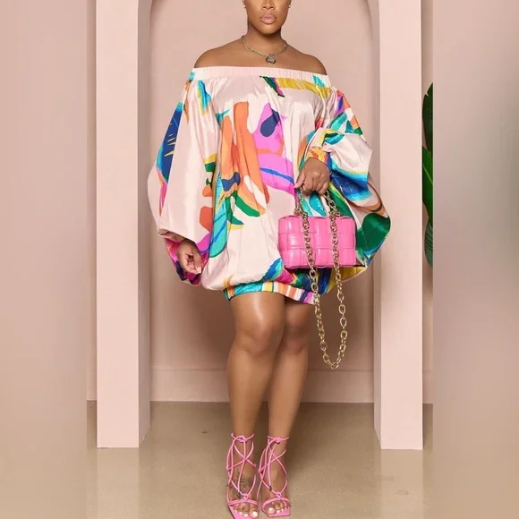 Passion of Essence | Dresses | Bubble Dress Loose Off The Shoulder Rainbow  Cocktail Dress